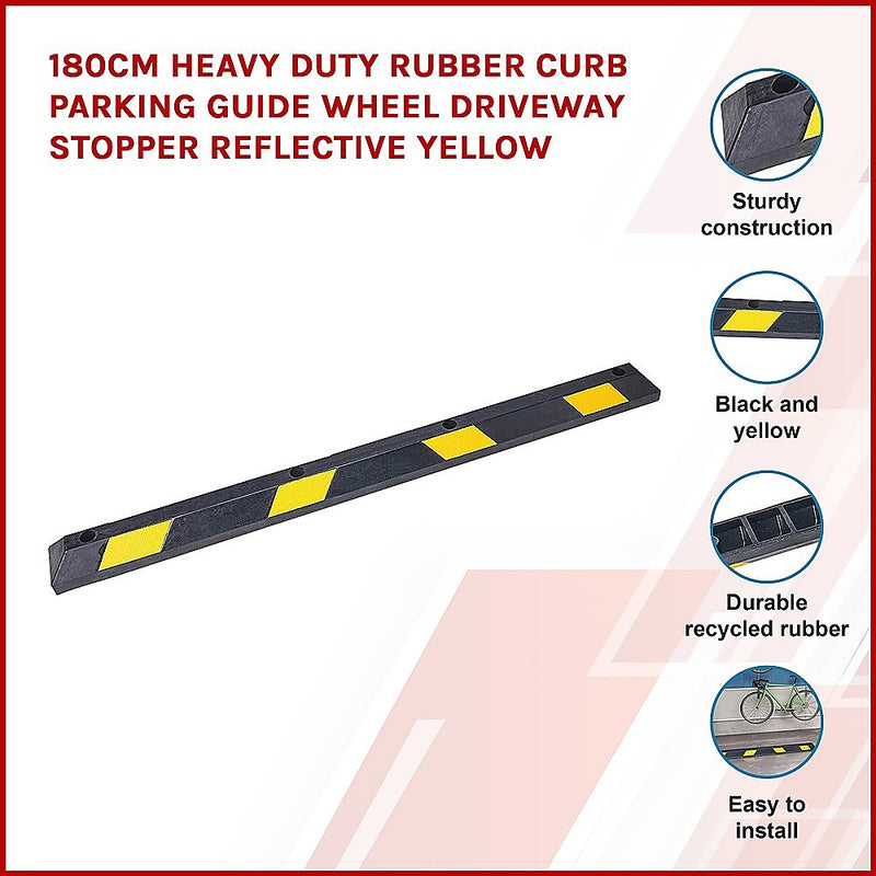 Dealsmate 180cm Heavy Duty Rubber Curb Parking Guide Wheel Driveway Stopper Reflective Yellow
