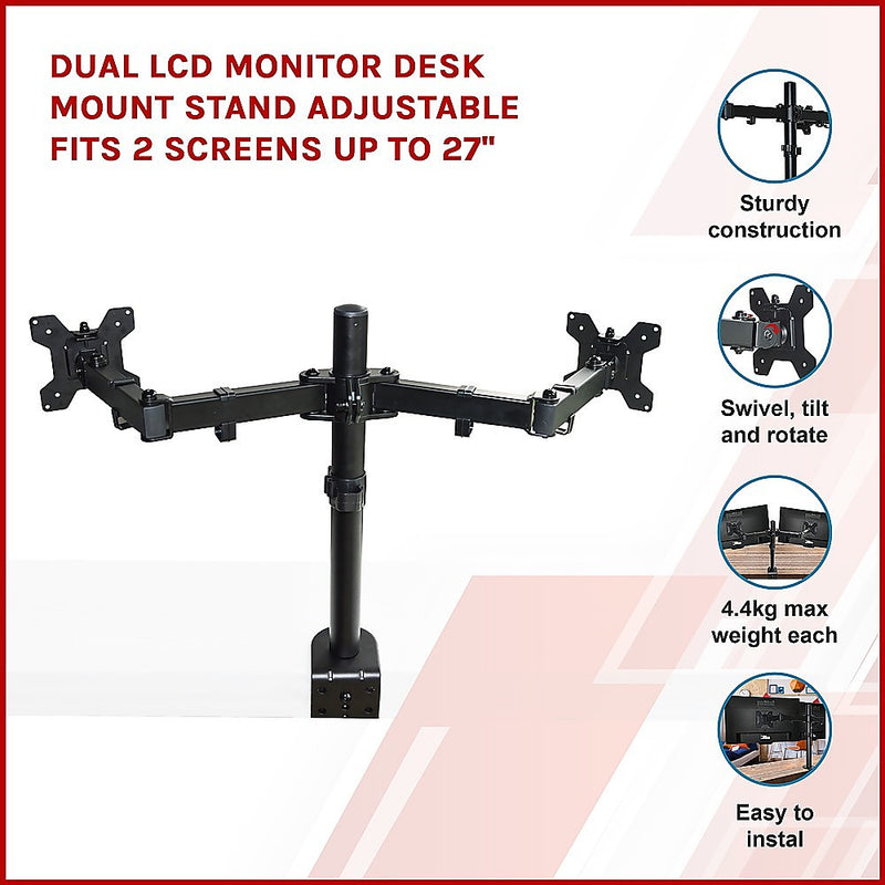 Dealsmate Dual LCD Monitor Desk Mount Stand Adjustable Fits 2 Screens Up To 27