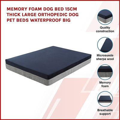 Dealsmate Memory Foam Dog Bed 15CM Thick Large Orthopedic Dog Pet Beds Waterproof Big