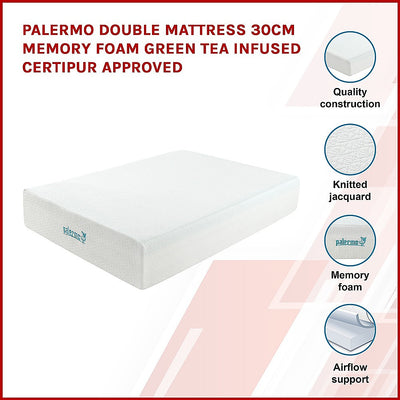 Dealsmate Palermo Double Mattress 30cm Memory Foam Green Tea Infused CertiPUR Approved