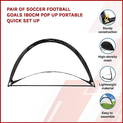 Dealsmate Pair of Soccer Football Goals 180cm Pop Up Portable Quick Set Up