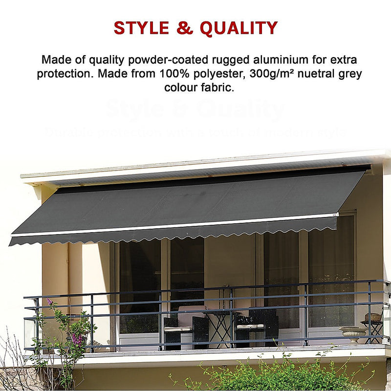 Dealsmate Outdoor Folding Arm Awning Retractable Sunshade Canopy Grey 4.0m x 2.5m