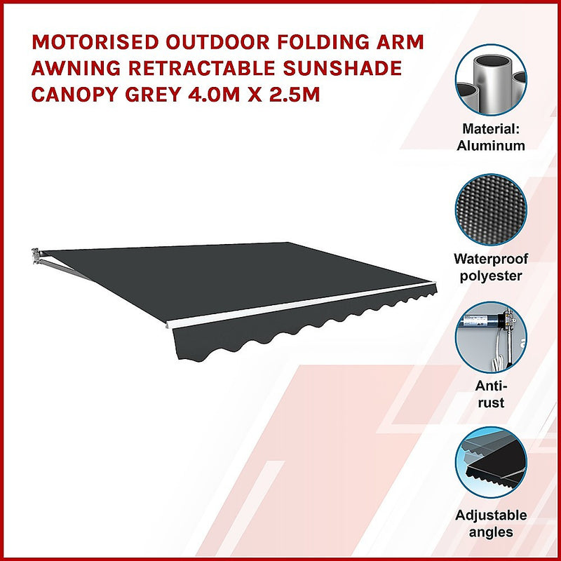 Dealsmate Motorised Outdoor Folding Arm Awning Retractable Sunshade Canopy Grey 4.0m x 2.5m