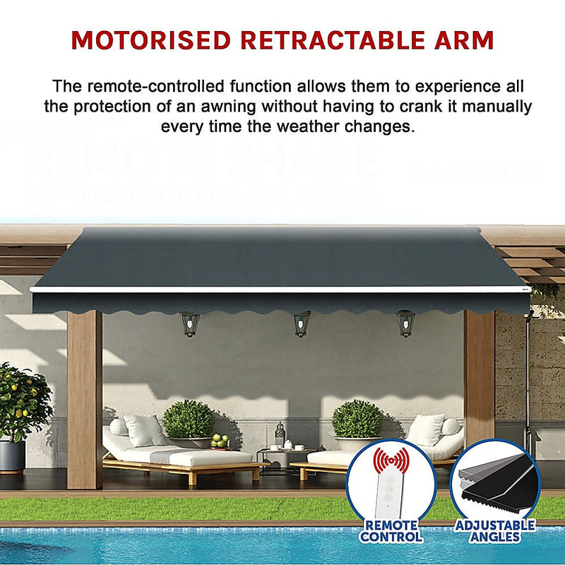 Dealsmate Motorised Outdoor Folding Arm Awning Retractable Sunshade Canopy Grey 5.0m x 3.0m