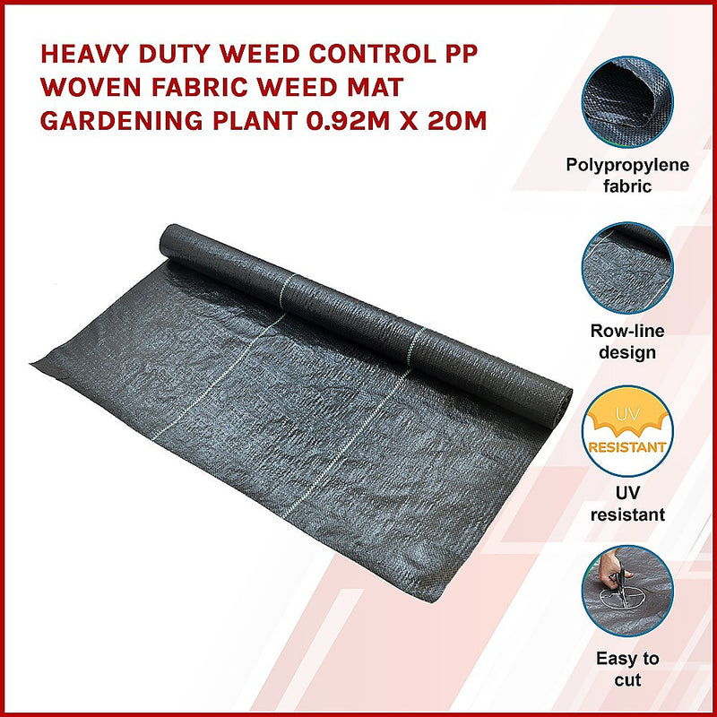 Dealsmate Heavy Duty Weed Control PP Woven Fabric Weed Mat Gardening Plant 0.92m x 20m