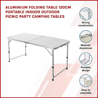 Dealsmate Aluminium Folding Table 120cm Portable Indoor Outdoor Picnic Party Camping Tables