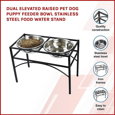 Dealsmate Dual Elevated Raised Pet Dog Puppy Feeder Bowl Stainless Steel Food Water Stand