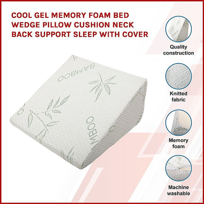 Dealsmate Cool Gel Memory Foam Bed Wedge Pillow Cushion Neck Back Support Sleep with Cover