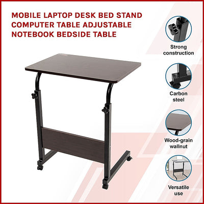 Dealsmate Mobile Laptop Desk Bed Stand Computer Table Adjustable Notebook Bedside Table