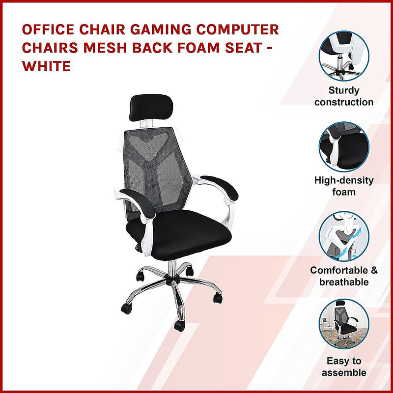 Dealsmate Office Chair Gaming Computer Chairs Mesh Back Foam Seat - White