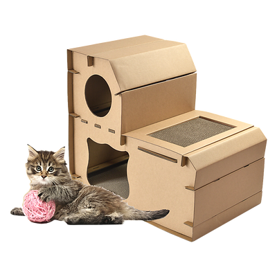 Dealsmate Cat Cardboard House Tree Tower Condo Scratcher Pet Post Pad Mat Furniture