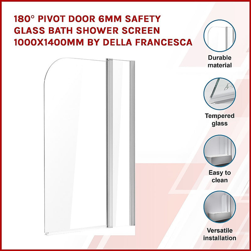 Dealsmate 180° Pivot Door 6mm Safety Glass Bath Shower Screen 1000x1400mm By Della Francesca