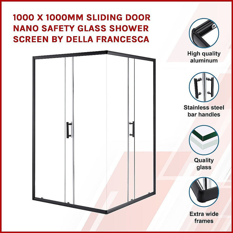 Dealsmate 1000 x 1000mm Sliding Door Nano Safety Glass Shower Screen By Della Francesca
