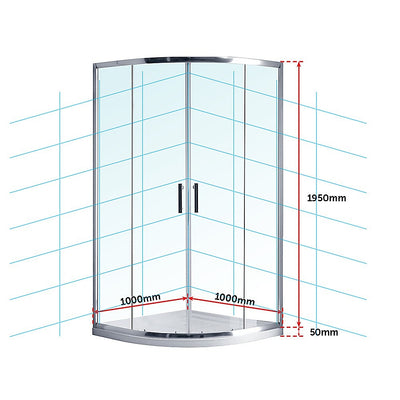 Dealsmate 100 x 100cm Rounded Sliding 6mm Curved Shower Screen with Base in Chrome