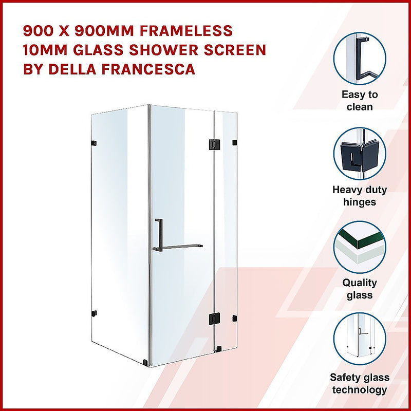 Dealsmate 900 x 900mm Frameless 10mm Glass Shower Screen By Della Francesca