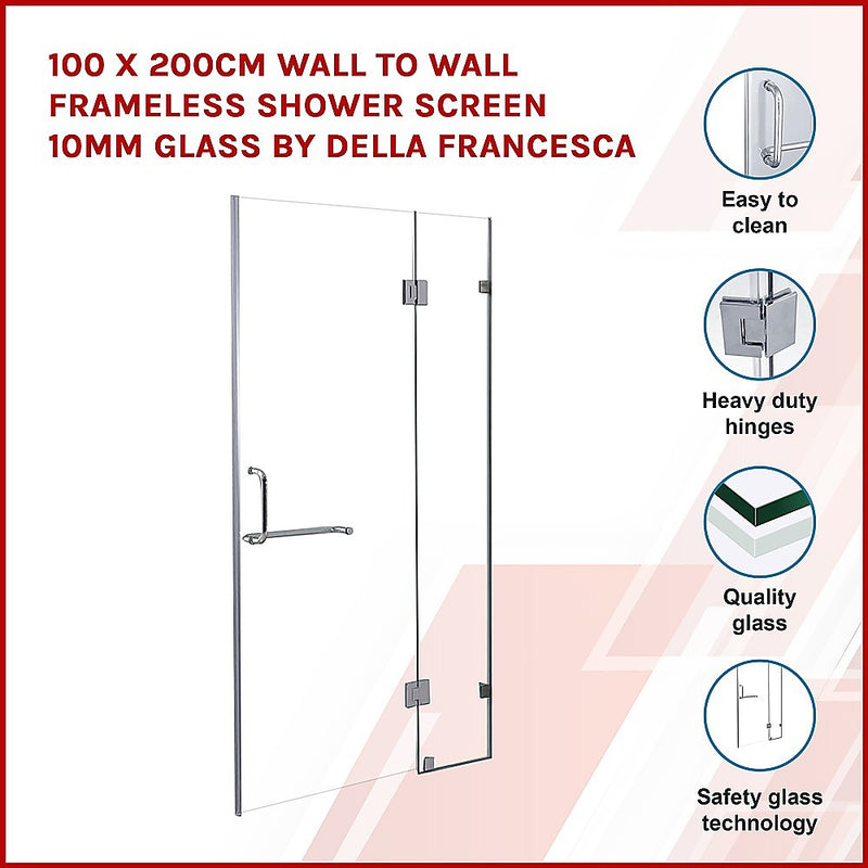 Dealsmate 120 x 200cm Wall to Wall Frameless Shower Screen 10mm Glass By Della Francesca