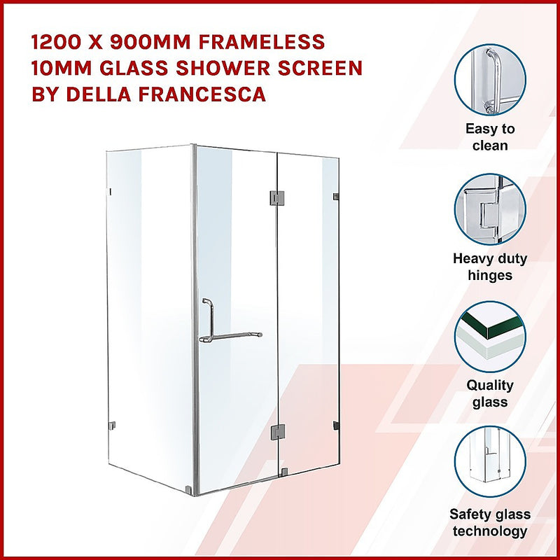 Dealsmate 1200 x 900mm Frameless 10mm Glass Shower Screen By Della Francesca