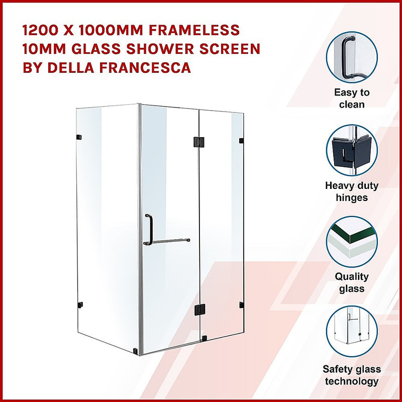 Dealsmate 1200 x 1000mm Frameless 10mm Glass Shower Screen By Della Francesca