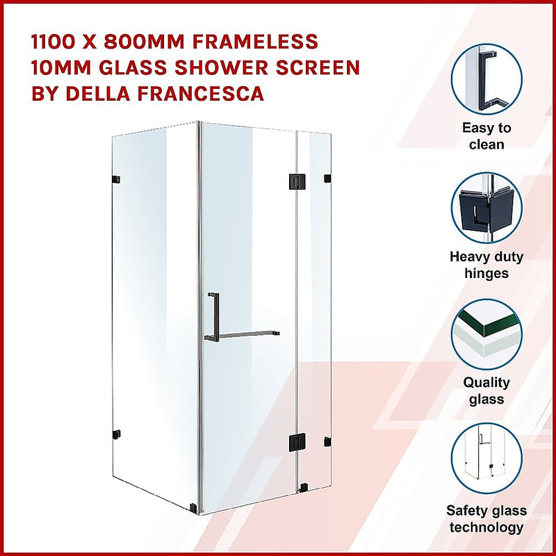 Dealsmate 1100 x 800mm Frameless 10mm Glass Shower Screen By Della Francesca