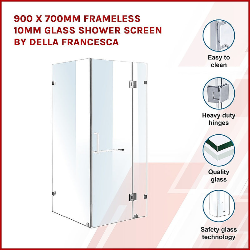 Dealsmate 900 x 700mm Frameless 10mm Glass Shower Screen By Della Francesca