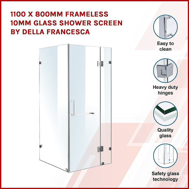 Dealsmate 1100 x 800mm Frameless 10mm Glass Shower Screen By Della Francesca