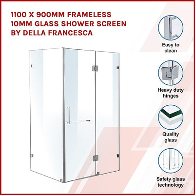 Dealsmate 1100 x 900mm Frameless 10mm Glass Shower Screen By Della Francesca