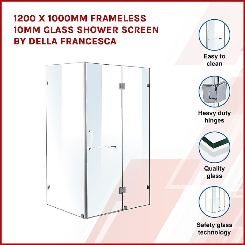 Dealsmate 1200 x 1000mm Frameless 10mm Glass Shower Screen By Della Francesca
