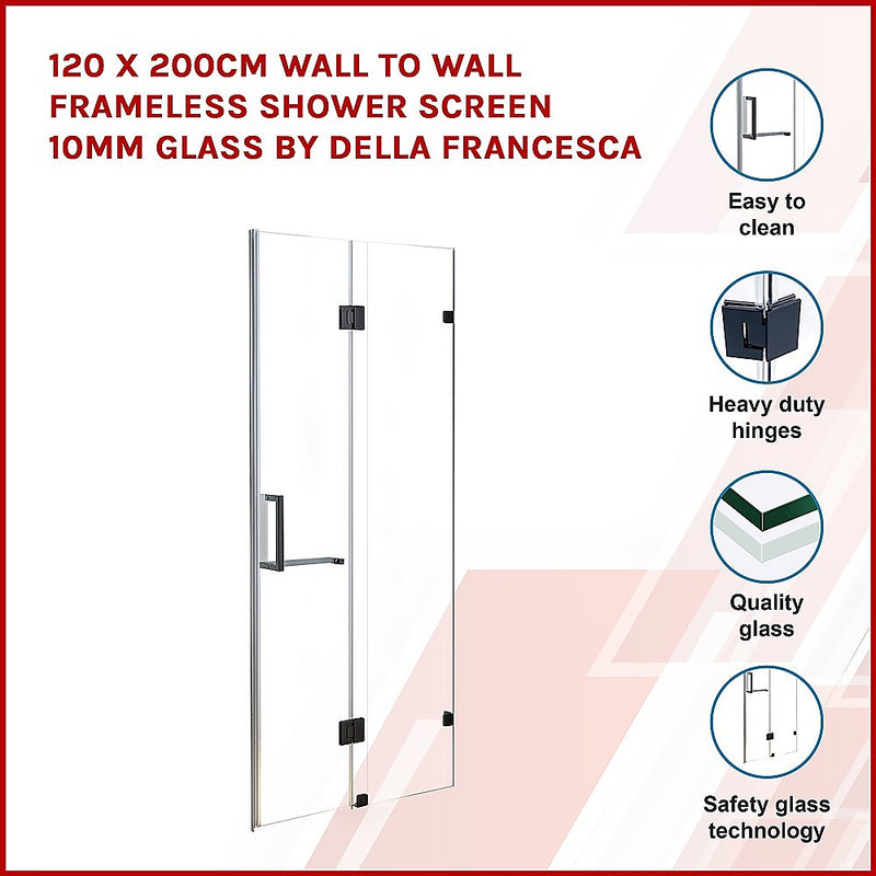 Dealsmate 120 x 200cm Wall to Wall Frameless Shower Screen 10mm Glass By Della Francesca