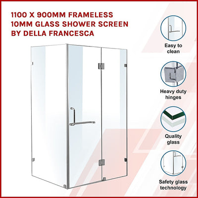 Dealsmate 1100 x 900mm Frameless 10mm Glass Shower Screen By Della Francesca