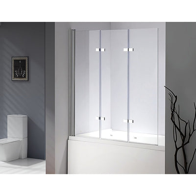 Dealsmate 3 Fold Chrome Folding Bath Shower Screen Door Panel 1300mm x 1400mm