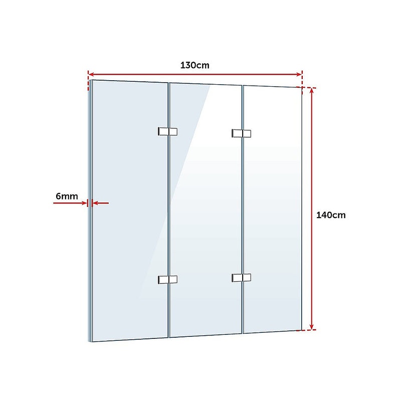Dealsmate 3 Fold Chrome Folding Bath Shower Screen Door Panel 1300mm x 1400mm
