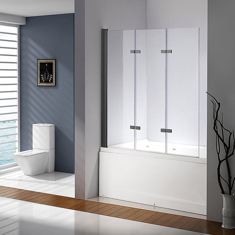 Dealsmate 3 Fold Black Folding Bath Shower Screen Door Panel 1300mm x 1400mm
