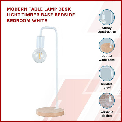 Dealsmate Modern Table lamp Desk Light Timber Base Bedside Bedroom White