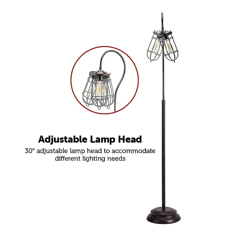 Dealsmate Industrial Floor Lamp with Adjustable Cage Shade Rustic Brushed in Bronze Finish