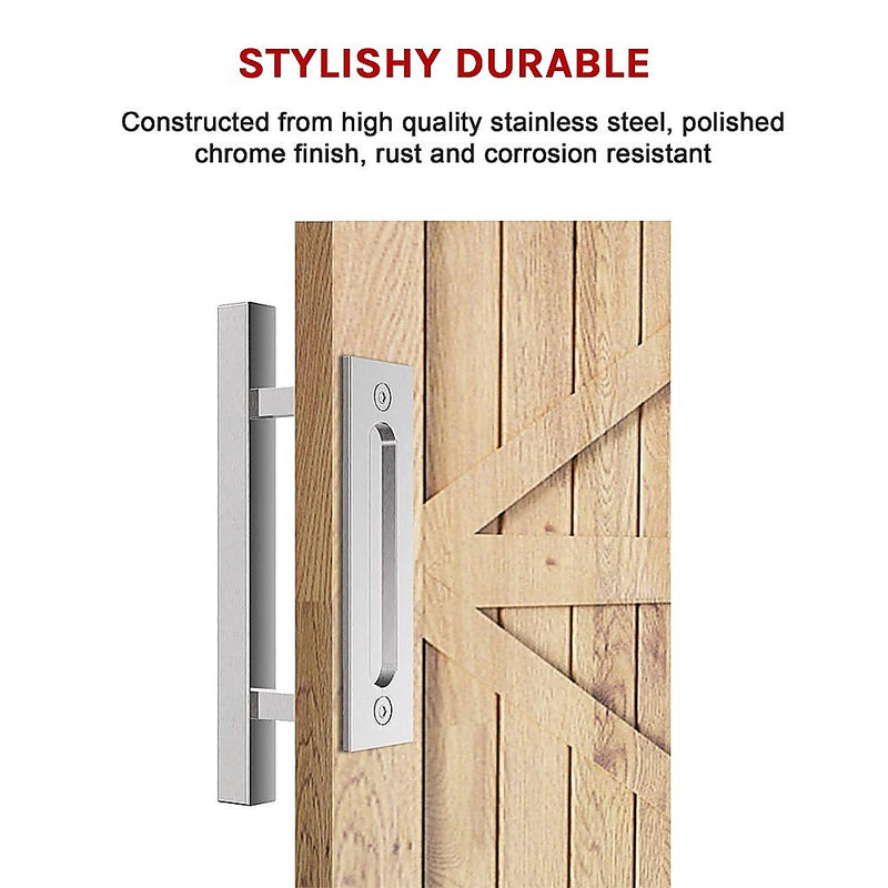 Dealsmate 12 Square Pull and Flush Door Handle Set Stainless Steel Barn Door Hardware