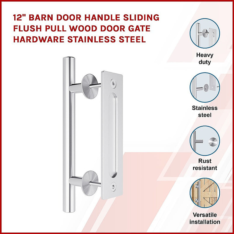 Dealsmate 12 Barn Door Handle Sliding Flush Pull Wood Door Gate Hardware Stainless Steel