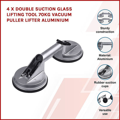 Dealsmate 4 x Double Suction Glass Lifting Tool 70kg Vacuum Puller Lifter Aluminium