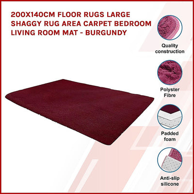 Dealsmate 200x140cm Floor Rugs Large Shaggy Rug Area Carpet Bedroom Living Room Mat - Burgundy