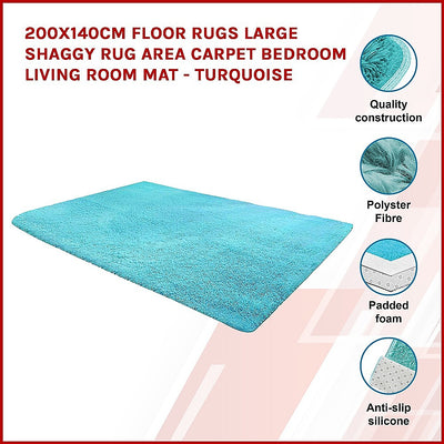 Dealsmate 200x140cm Floor Rugs Large Shaggy Rug Area Carpet Bedroom Living Room Mat - Turquoise