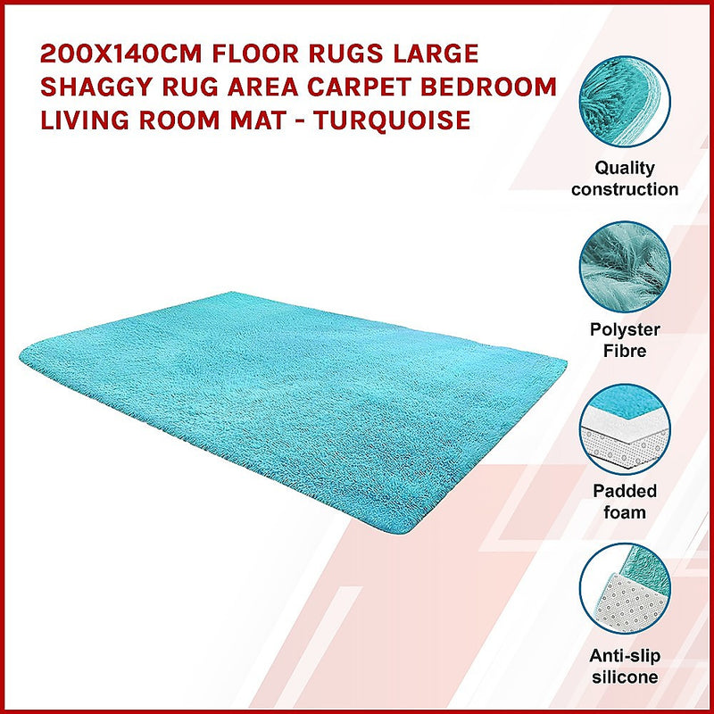 Dealsmate 200x140cm Floor Rugs Large Shaggy Rug Area Carpet Bedroom Living Room Mat - Turquoise