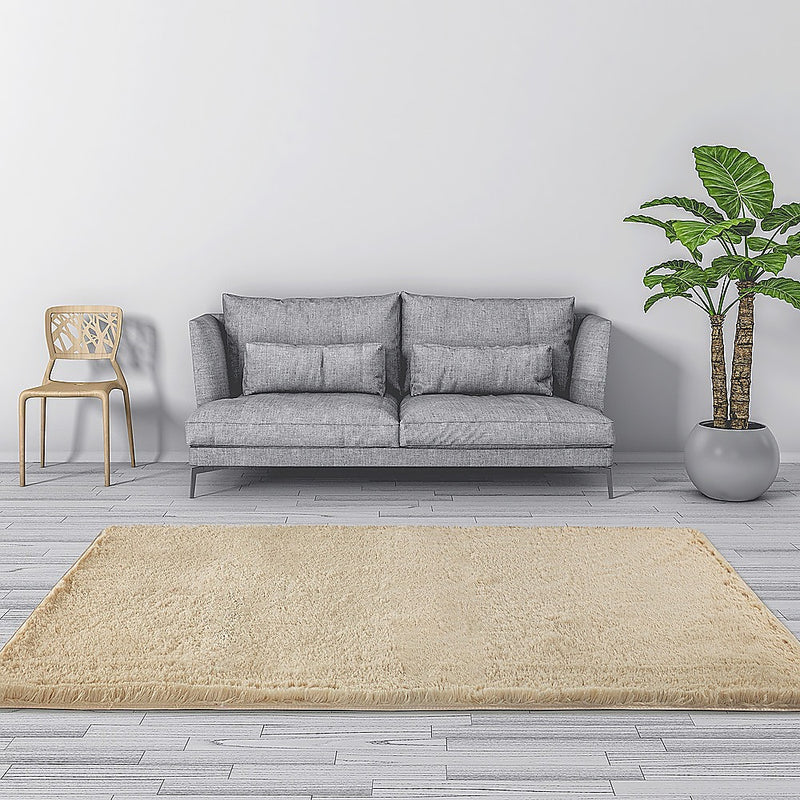 Dealsmate 230x160cm Floor Rugs Large Shaggy Rug Area Carpet Bedroom Living Room Mat - Beige