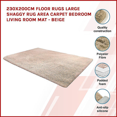 Dealsmate 230x200cm Floor Rugs Large Shaggy Rug Area Carpet Bedroom Living Room Mat - Beige