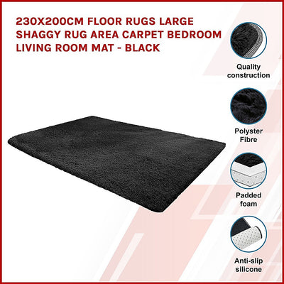 Dealsmate 230x200cm Floor Rugs Large Shaggy Rug Area Carpet Bedroom Living Room Mat - Black