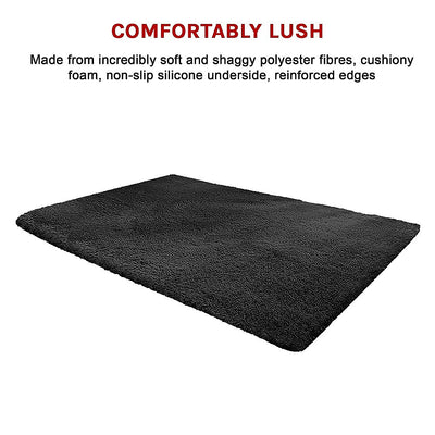 Dealsmate 230x200cm Floor Rugs Large Shaggy Rug Area Carpet Bedroom Living Room Mat - Black