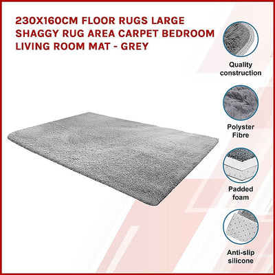 Dealsmate 230x160cm Floor Rugs Large Shaggy Rug Area Carpet Bedroom Living Room Mat - Grey