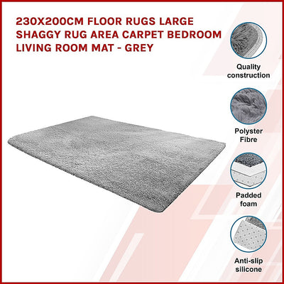 Dealsmate 230x200cm Floor Rugs Large Shaggy Rug Area Carpet Bedroom Living Room Mat - Grey