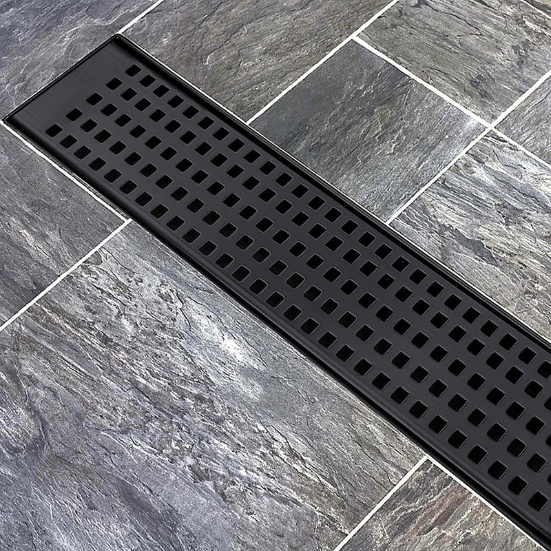 Dealsmate 1000mm Bathroom Shower Black Grate Drain w/Centre outlet Floor Waste Square Pattern