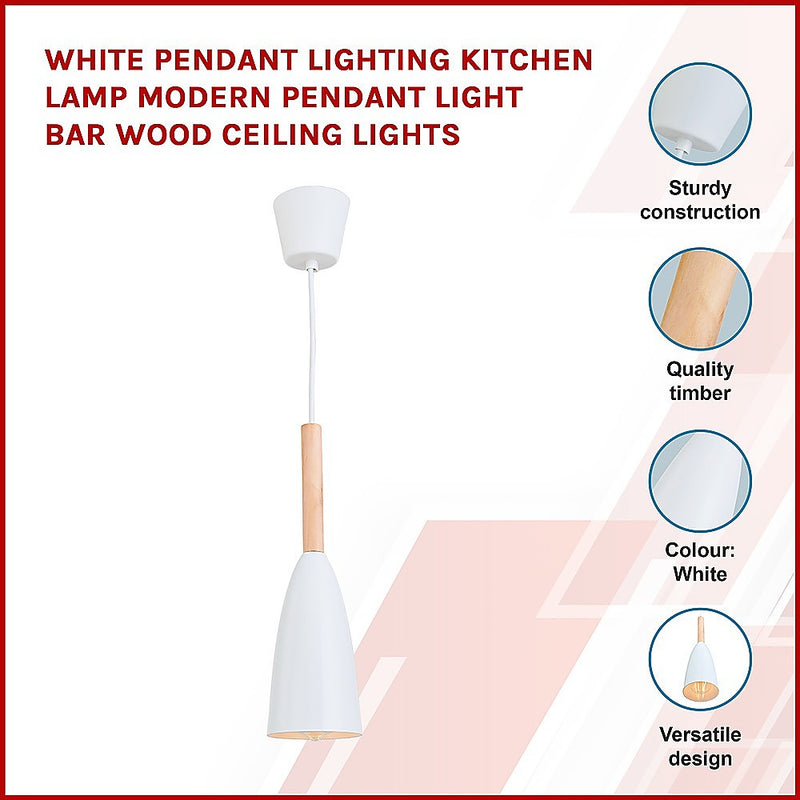 Dealsmate White Pendant Lighting Kitchen Lamp Modern Pendant Light Bar Wood Ceiling Lights