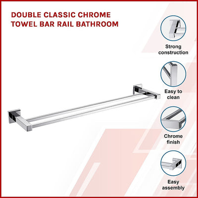 Dealsmate Double Classic Chrome Towel Bar Rail Bathroom