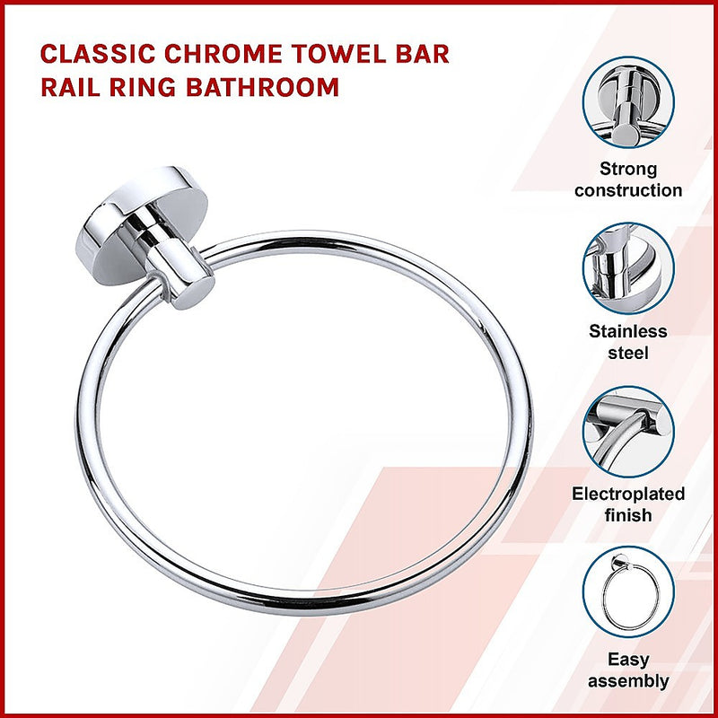 Dealsmate Classic Chrome Towel Bar Rail Ring Bathroom